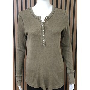 AE REAL SOFT Women's Henley Long Sleeve Thermal Shirt Top M Olive Green